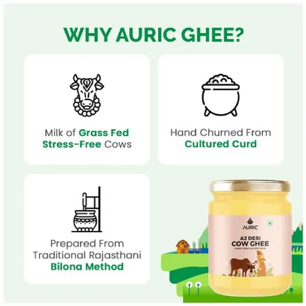 Auric A2 Desi Cow Ghee - Vedic Bilona Method, Traditional Curd Churned, 500 ml Glass Jar-9.webp